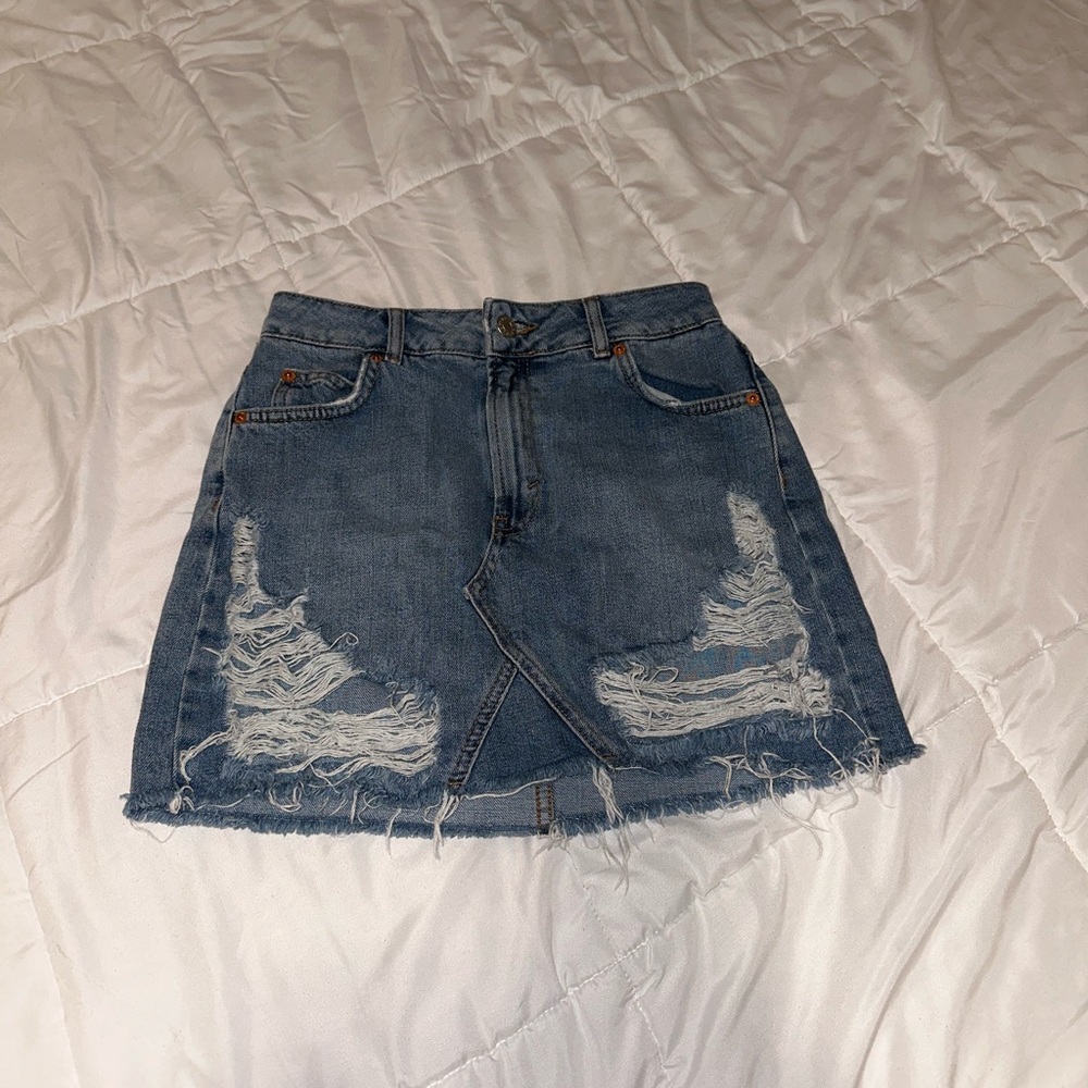 Topshop Distressed Denim Mini Skirt